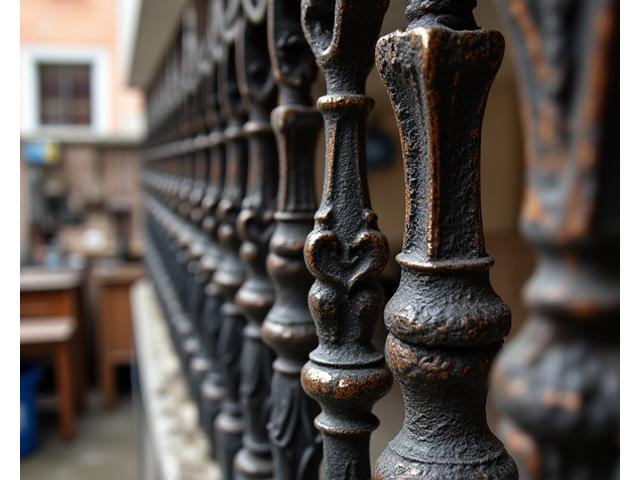 Ferronnerie ancienne restaurée avec soin, détails complexes